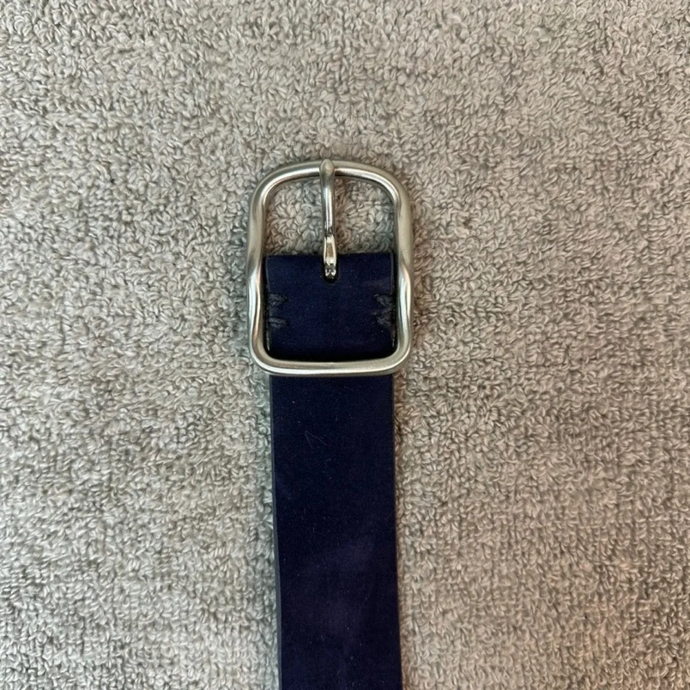 Navy Blue Faux Suede Leather Belt Mens XL 42-44 Silver Buckle Matte Finish